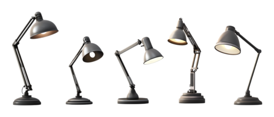 Pack of Metal Desk Lamp Set Against Transparent Background for Office, Interior Design, or Workspace Enhancement Projects