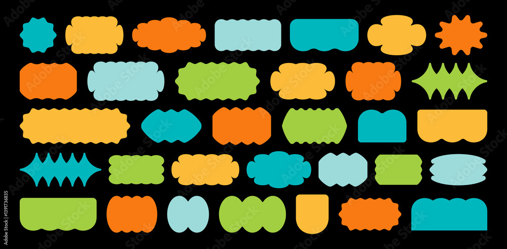 Poster abstract shape stickers. vector frame elements set. label design form graphic kit. retro bubble badg