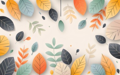 Colorful Autumn Leaves Pattern on Beige Background with Artistic Design and Seasonal Theme