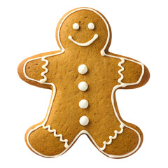 Gingerbread Man Cookie with Icing &ndash; Festive Holiday Treat on White Background

