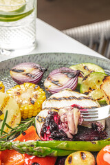 Grilled brie or camembert with jam and grilled vegetables