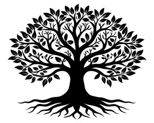 Obraz premium Tree of Life Silhouette Vector & Sacred Symbol SVG