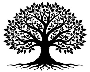 Obraz premium Tree of Life Silhouette Vector & Sacred Symbol SVG