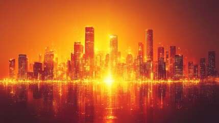 Fototapeta premium A dynamic skyline with glowing towers symbolizing growth and prosperity