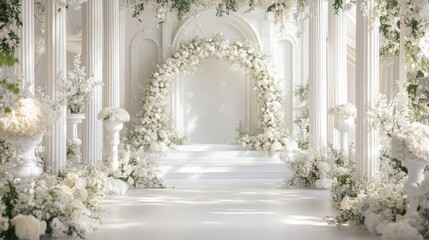 White floral archway wedding ceremony venue