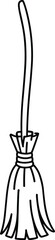 Witch Broomstick Line Art Vector Illustration – Hand Drawn Halloween Icon in Black