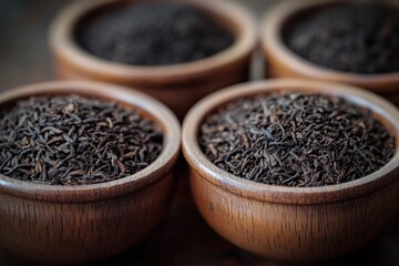 Natural fermentation process of tea leaves in wooden bowls Generative AI