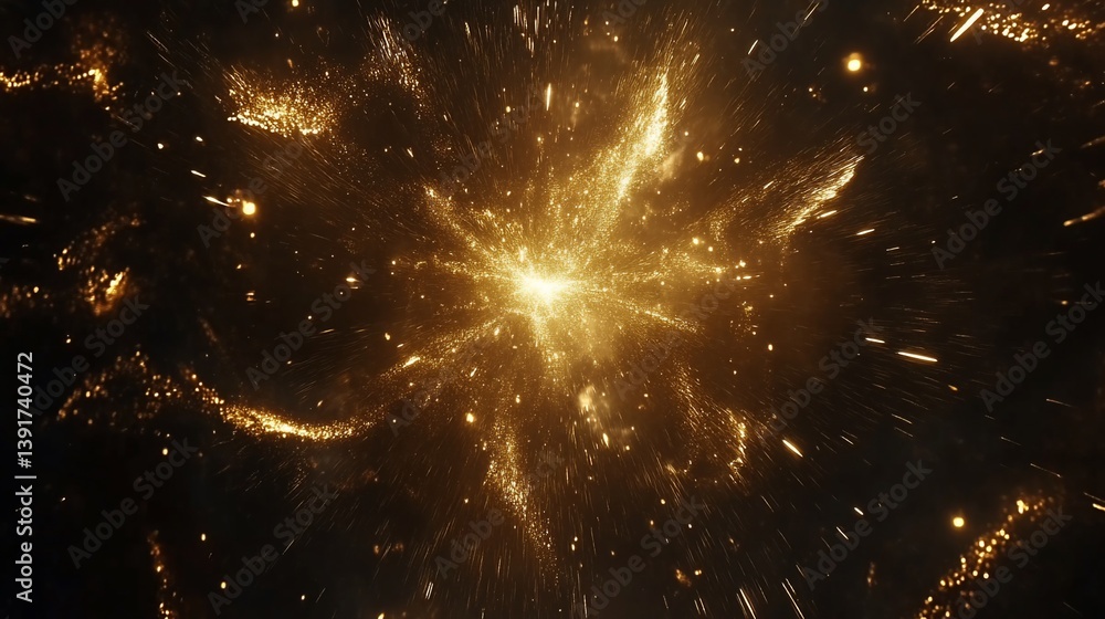 Poster golden particle explosion: a stunning abstract display of light and energy