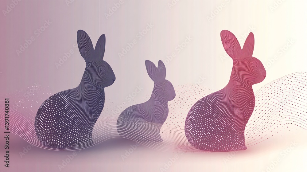 Poster easter graphic design with pastel bunnies and dots overlay in soft tones made with generative ai tec