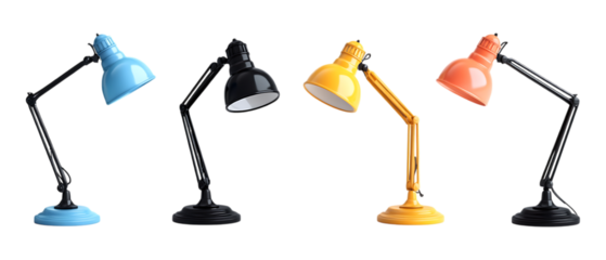 Pack of Desk Lamp set of Five Different Poses set Against Transparent Background for Office Design, Home Decor, or Workspace Branding Projects