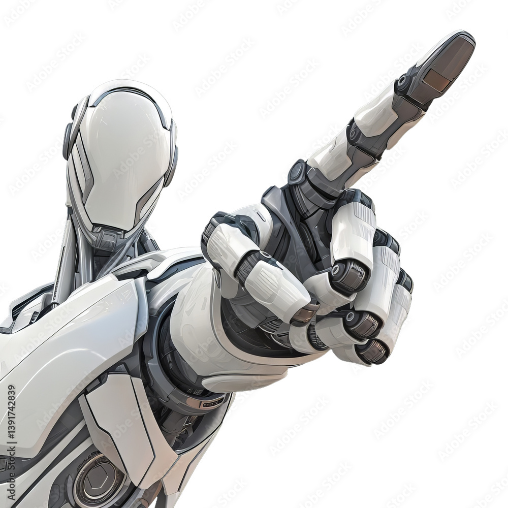 Poster futuristic robot hand pointing finger isolated on transparent background. artificial intelligence co