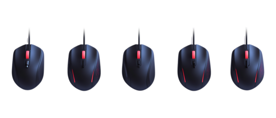 Pack of Computer Mouse set of Five Different Poses set Against Transparent Background for Tech Branding, UI Mockups, or Digital Product Design Projects