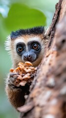 Fototapeta premium Baby lemur eating, rainforest tree, close-up