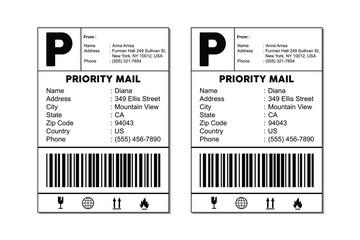 Printable Priority Mail Shipping Label Template with Barcode and Icons