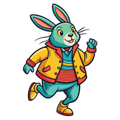colorful-rabbit-wearing-a-jacket-and-dancing vector image on white background