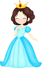 Watercolor Prince Character with Crown and Cape.