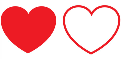 heart in red colour and stroke set  vector image on white background. red heart icon set vector. Various simple red vector heart love icon. Heart collection. Vector art.