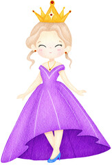 Watercolor Prince Character with Crown and Cape.