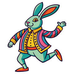 colorful-rabbit-wearing-a-jacket-and-dancing vector image on white background