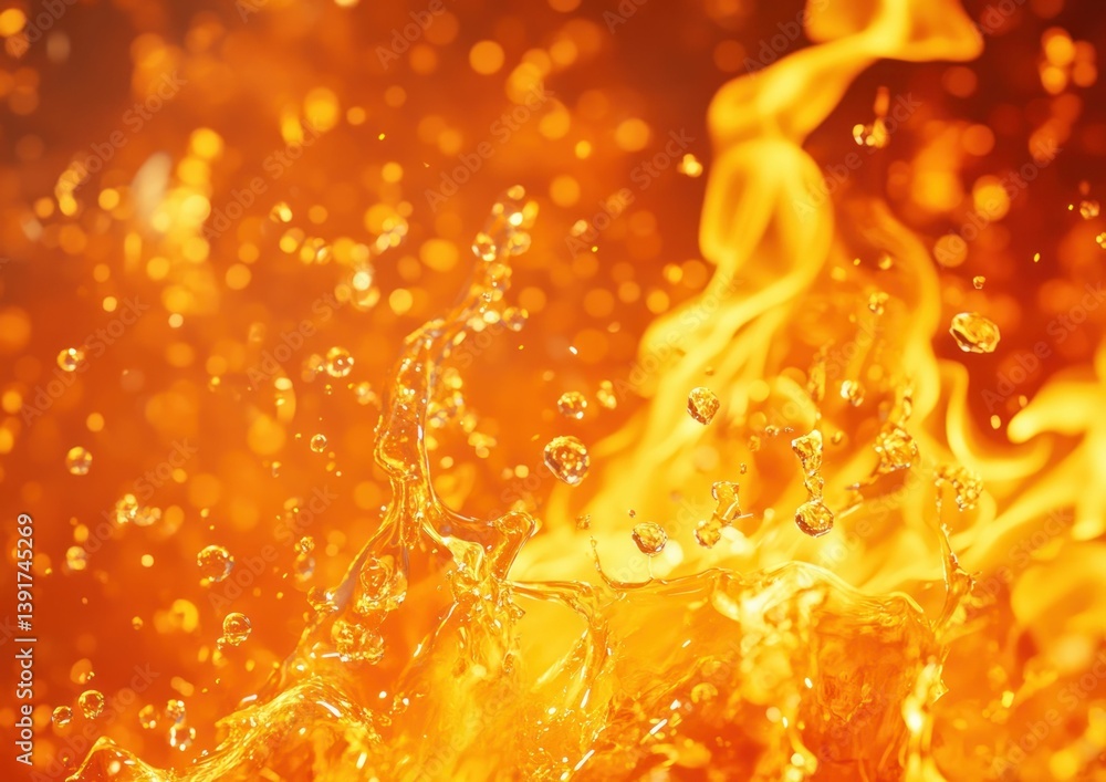 Poster dynamic interplay of fire and fluid, creating a captivating visual spectacle