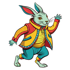 colorful-rabbit-wearing-a-jacket-and-dancing vector image on white background