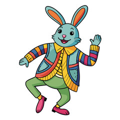 colorful-rabbit-wearing-a-jacket-and-dancing vector image on white background
