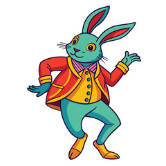 colorful-rabbit-wearing-a-jacket-and-dancing vector image on white background