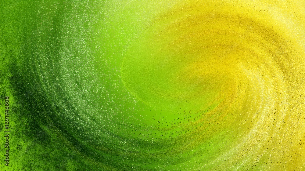Poster a green and yellow gradient background with an abstract swirl design, creating a dynamic contrast be