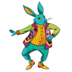 colorful-rabbit-wearing-a-jacket-and-dancing vector image on white background