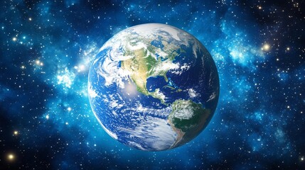 Planet Earth, Global Communication, Technology, Network Connection, Blue Background, Modern World.