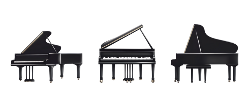 Pack of Piano Set Against Transparent Background for Music, Art, or Luxury Design Projects
