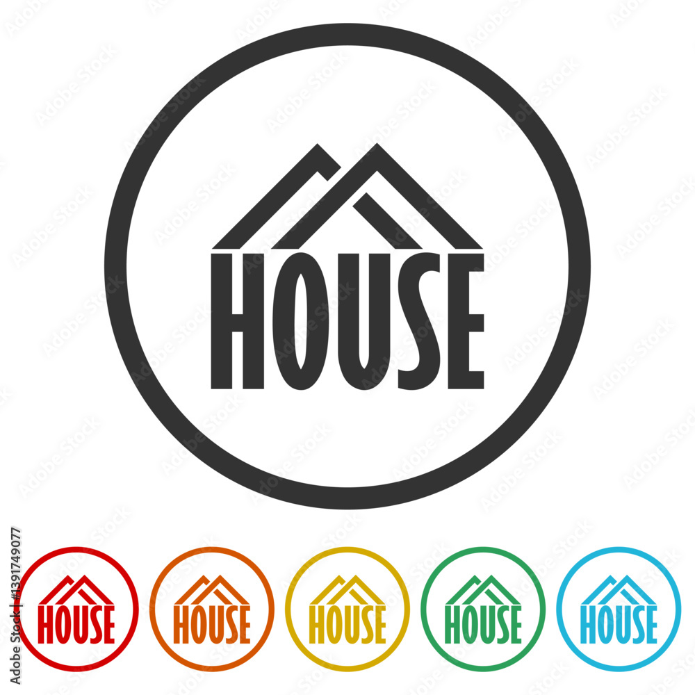 Poster house word icon. set icons in color circle buttons
