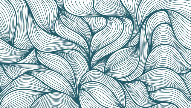abstract stylish background consisting of many lines in dark blue on a white backdrop, repeating calm line art in zentangle style