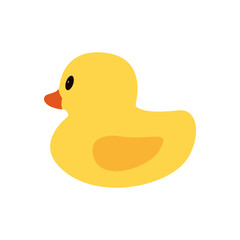 Yellow baby duck toy. Rubber bird for bath. Vector illustration