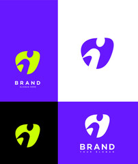 Abstract Modern I Letter Logo Design Purple, Green, White Variations