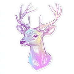 Naklejka premium colorful deer sticker featuring stylized illustration of deer head with prominent antlers. design showcases gradient of pastel colors, creating whimsical and artistic expression