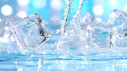 Obraz premium Ice cubes splashing into water