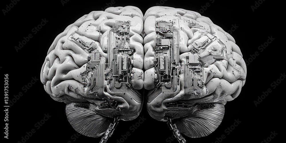 Poster artificial intelligence concept represented by organic brain-like structure with ai inscription,symb