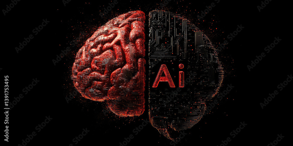 Poster artificial intelligence concept represented by organic brain-like structure with ai inscription,symb
