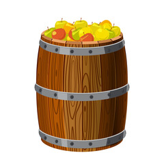 Cartoon wooden barrel with apples