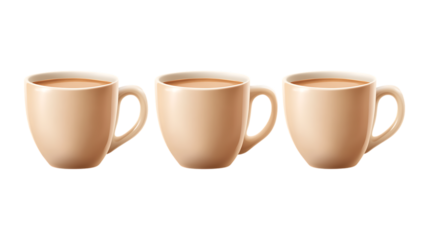 Pack of Coffee Cup set of Three Different Poses set Against Transparent Background for Beverage Branding, Cafe Menus, or Product Design Projects