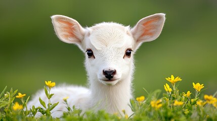 Obraz premium Innocent white fawn in a spring meadow