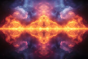 Fototapeta premium Cosmic Nebula Reflection: Vibrant Symmetrical Space Art for Science Fiction Design