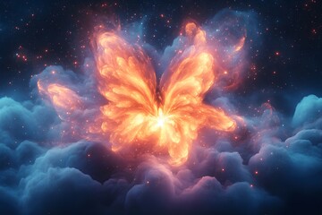 Celestial Butterfly of Cosmic Flames in a Dreamy Starry Sky - Mystical Abstract Design for Posters and Prints