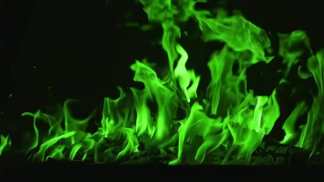 Swirling Green Fire on Black Background