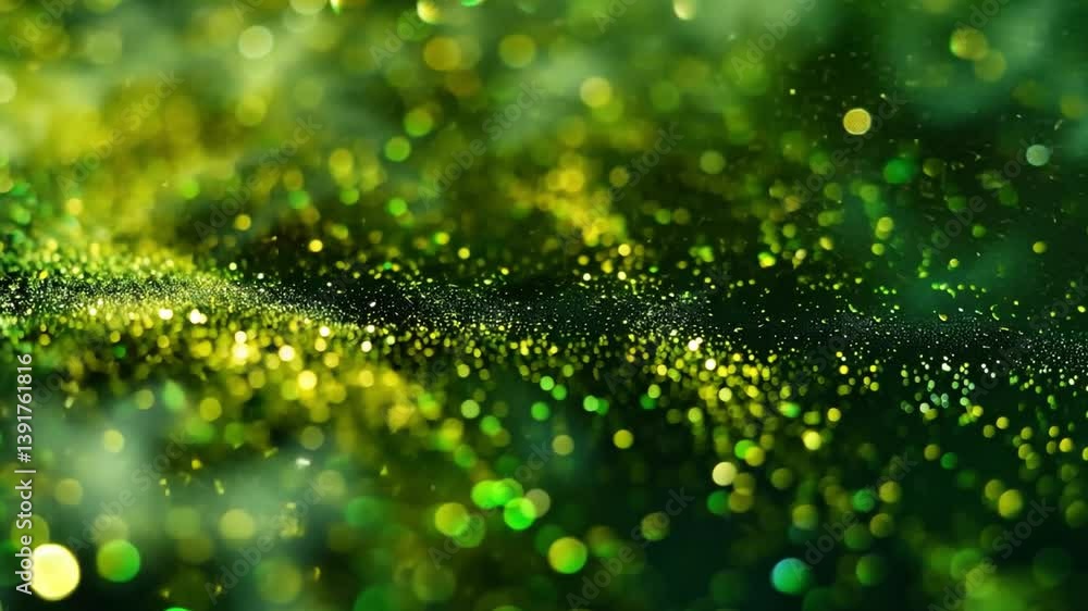 Poster enchanting abstract background with shimmering green hues and bokeh lights, creating depth and textu