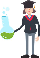 Girl Student Character Holding Lab Flask
