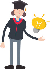 Girl Student Character and Light Bulb
