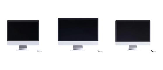 Pack of Computer set of Five Different Poses set Against Transparent Background for Tech Products, Office Designs, or Digital Branding Projects