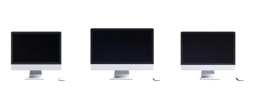 Pack of Computer set of Five Different Poses set Against Transparent Background for Tech Products, Office Designs, or Digital Branding Projects